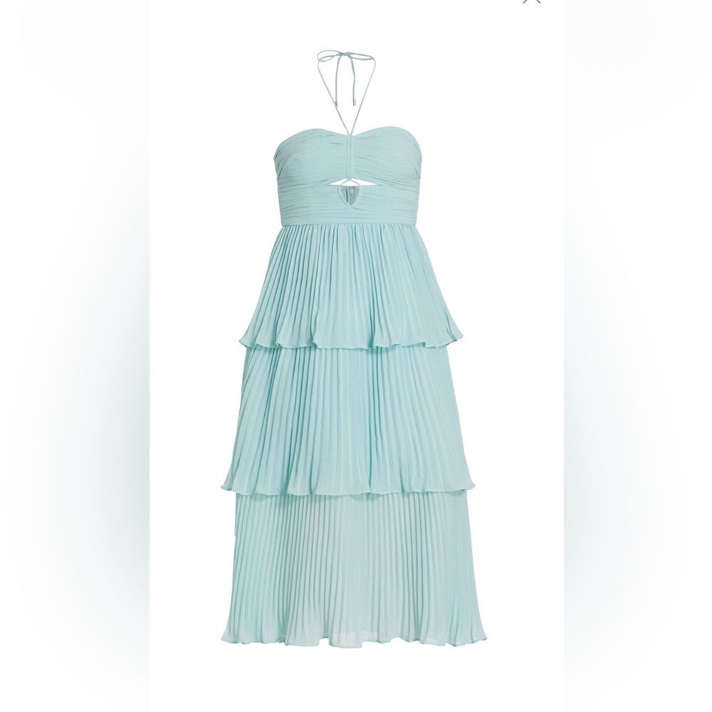 Self Portrait Pleated Chiffon MIDI Dress. Light blue. NWT. Size 2